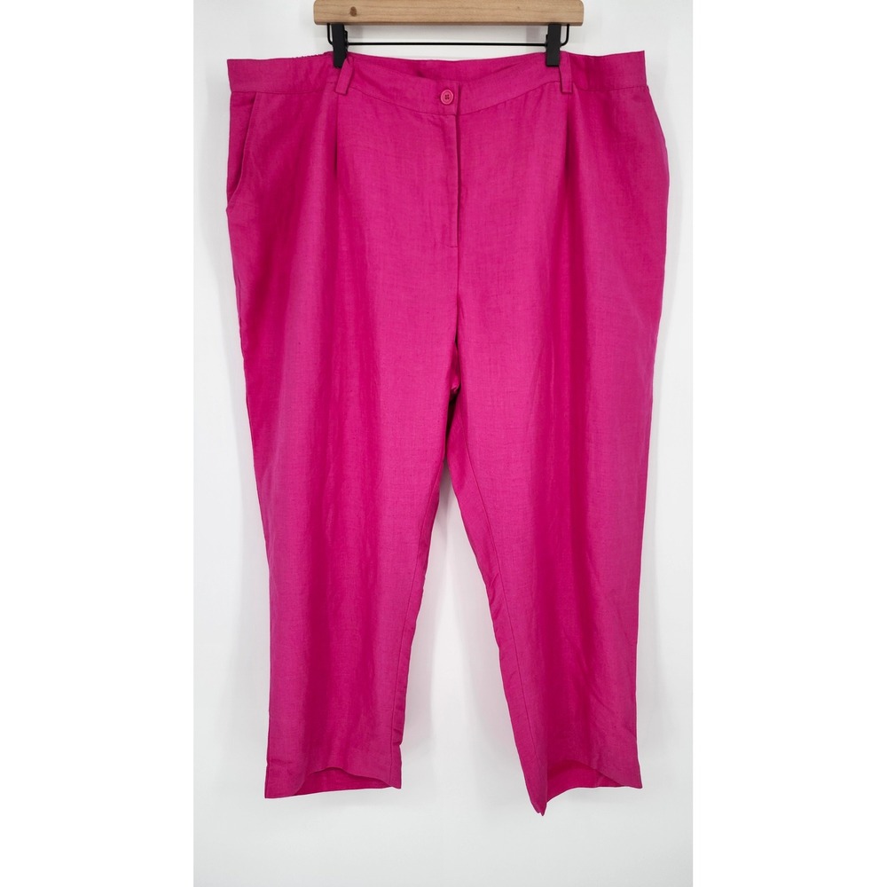 Jessica London Womens Vibrant Pink Linen Blend Pants 28W Dopamine Career Chic